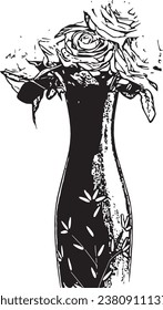 vector image in black and white, silhouette, vintage style, inking style, drawing style, monochrome