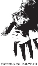 vector image in black and white, silhouette, vintage style, inking style, drawing style, monochrome