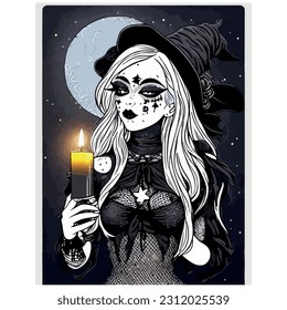 vector image black and white witch illustration