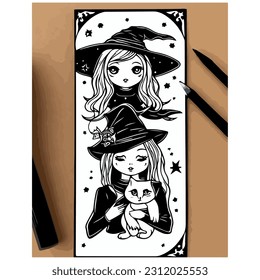 vector image black and white witch illustration