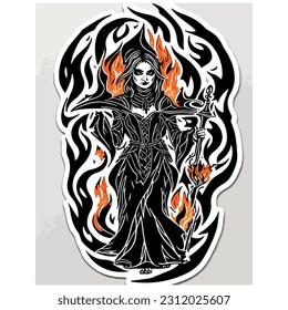 vector image black and white witch illustration