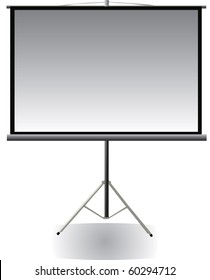 Vector image of blank projector screen with tripod