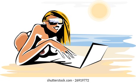 vector image of blonde woman on the beach
