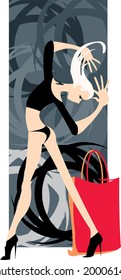 vector image of blonde woman with purchases