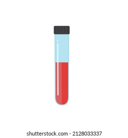 Vector Image Of A Blood Tube With A Closed Black Lid. Color Illustration For Laboratory And Medicine.