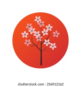 Vector image of blossom sakura tree on Japanese flag