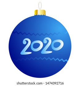 Vector image. Blue ball 2020 for xmas tree on a white background. 