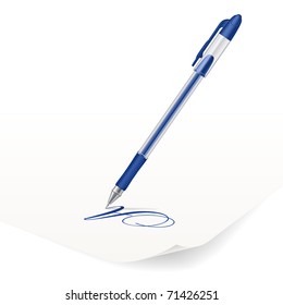 Vector image of blue ballpoint pen writing on paper