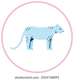 Vector image of blue colored tiger icon inside a circle with pink line