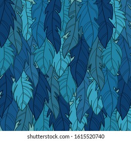 Vector image of blue feathers. 