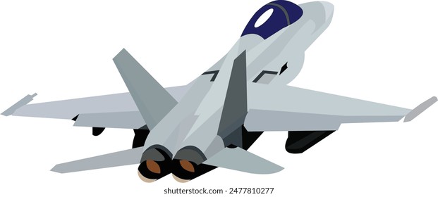 vector image. blue and gray f-16 jet fighter plane in the air seen from the behind