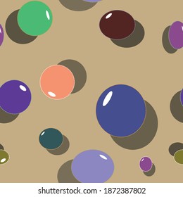 Vector image of blue, green, red, brown, purple bubbles on yellow background for your design