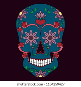 Vector image of a blue Mexican skull