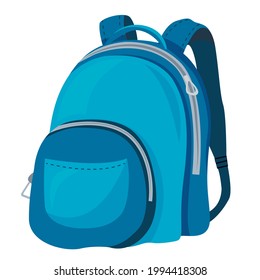 Vector image of a blue school backpack isolated on a white background. School education. Tourism. A design element.