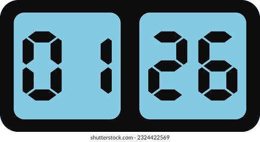 Vektorbild der digitalen Uhr mit blauem Bildschirm.