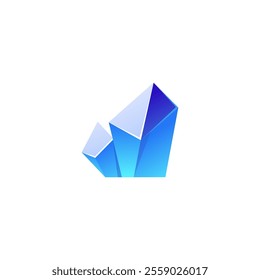 Vector image of blue shining crystals similar to translucent ice floes on a white background. Gems for game level design or decoration in a fantasy environment.