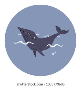 vector image of a blue whale in the ocean. isolated on white background