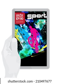 Vector image of BMX cyclist. Tablet presentation