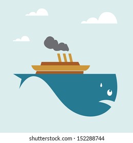 Vector image of a boat on whale