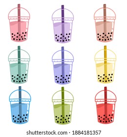 vector image of boba tea with various colors