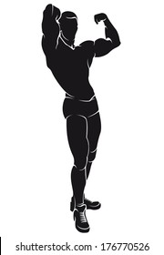 vector image with bodybuilder, silhouette