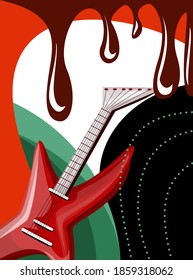 Vector image in boho style in bright colors. The main element is the guitar. Rock music concept. EPS 10