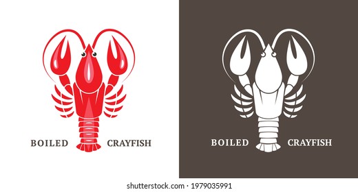 Vector image of boiled crayfish of red color on an isolated background. Vector filled image of crayfish on a dark background