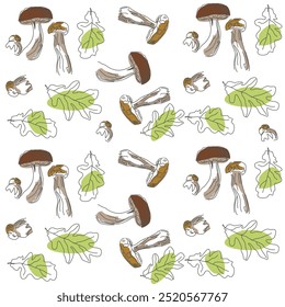 Vector image of a boletus mushroom. The most beautiful autumn time. The fruits of the forest. Eco pattern of mushrooms