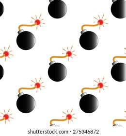 Vector image of bomb repeated on white background