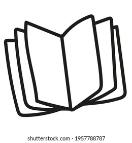 Vector image book, black doodle, isolated on white background. Stock illustration .