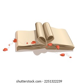 Vector image of a book folded like a heart in retro style. Cartoon style. EPS 10