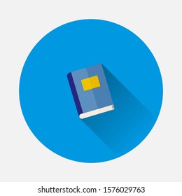 Vector image of book icon on blue background. Flat image with long shadow.