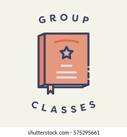 Vector image of book with text group classes against white background
