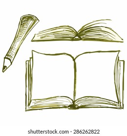 Vector image of books and pencil