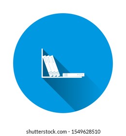 Vector image of books standing on a shelf. Vector icon on blue background. Flat image with long shadow.