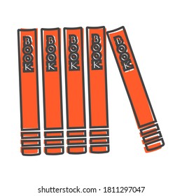 Vector image of books standing on a shelf  icon  cartoon style on white isolated background.