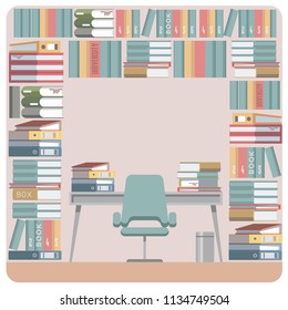Vector image of bookshelves. In monotonous light colors. Used for interior decoration and various images.