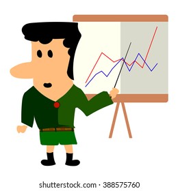 Vector image of boss presentation, man near board