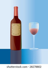 Vector image of bottle and glass of wine.