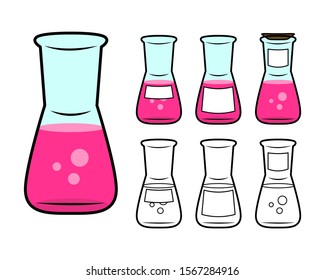 Vector image of bottle set for chemical experiments.