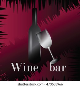 vector image of a bottle of wine and glass on a red-black background with text