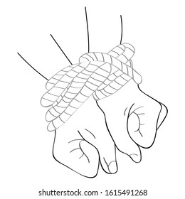 Vector image of bound hands in outlines. Man in difficult circumstances