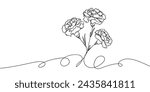Vector image of a bouquet of carnations, in a linear style, drawn with one line.