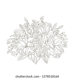 vector image of a bouquet of flowers. contour line drawing. continuous line. one line