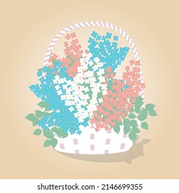 Imagen vectorial de un ramo de lilas en una canasta blanca