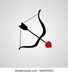 Vector image of bow and arrow with red hearts.