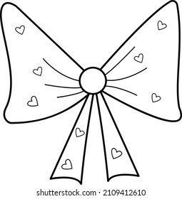 Vector image of a bow with hearts. A romantic love message. An element of the decor of a wedding celebration.A simple contour vector, website or mobile application.