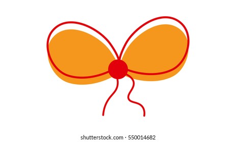 Vector image of a bow on a light background. Subject scenery. Illustration Consumables for needlework. The subject of cosmetic and creativity. Illustration orange pins with red elements.