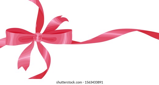 Vector image of a bow with ribbons of pink in a flat style. Isolated on white background. Decorating for business cards, greeting cards, invitations.