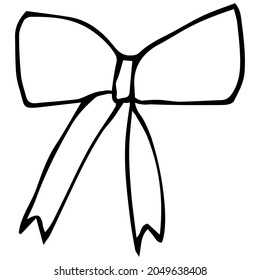 Vector image of a bow. The silhouette is a black outline. Design of posters, postcards, stickers, logos.